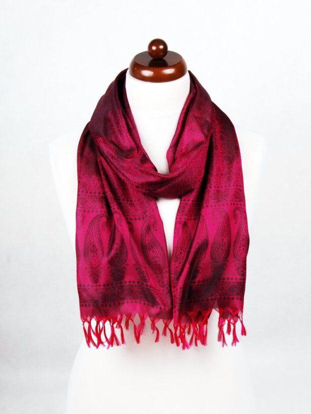 Hodvábny šál z Váránasí tmavoružovo-čierny