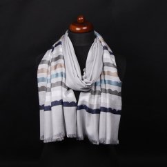 Šál z viskózy a hodvábu s pruhmi svetlošedý s šedou farbou