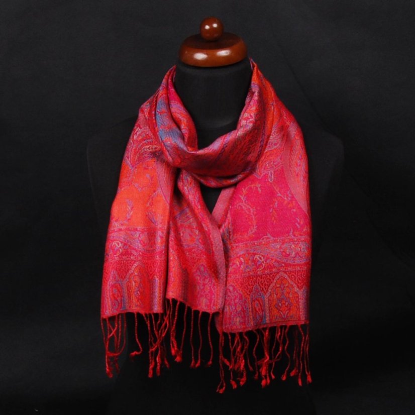 Hedvábná šála Super červená s magentou a tyrkysovou