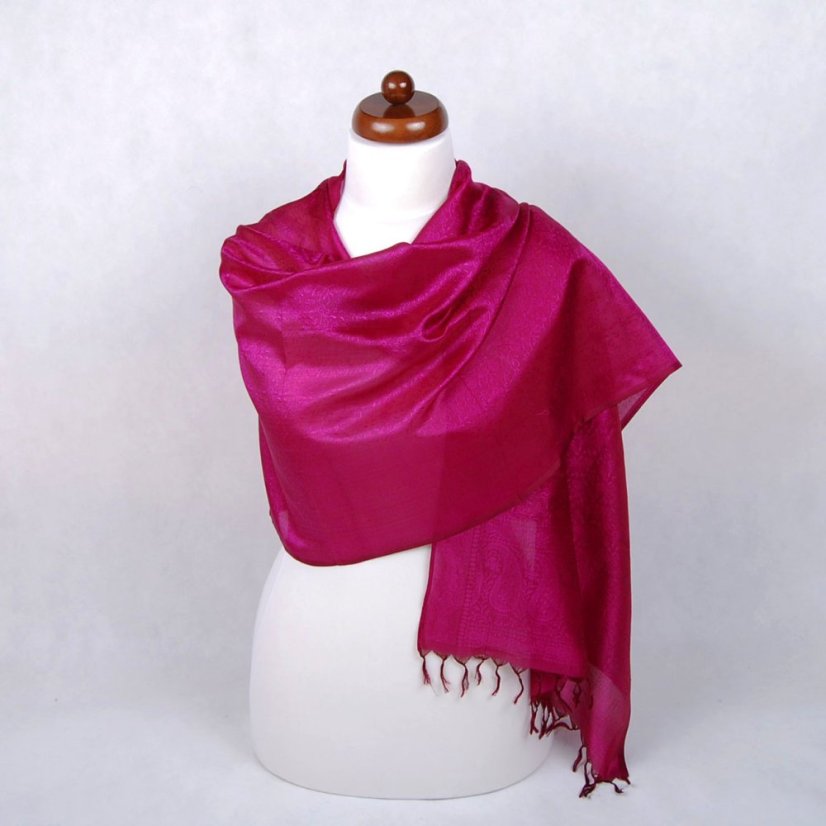 Hodvábny šál z Váránasí tmavohnedofialový s magentou