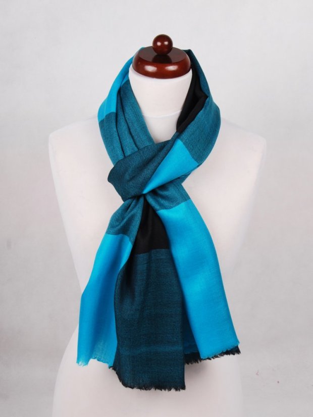 Kaschmirische Pashmina exklusiv kariert türkis-schwarz