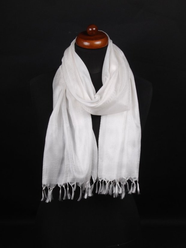 Hodvábny šál z Váránasí biely