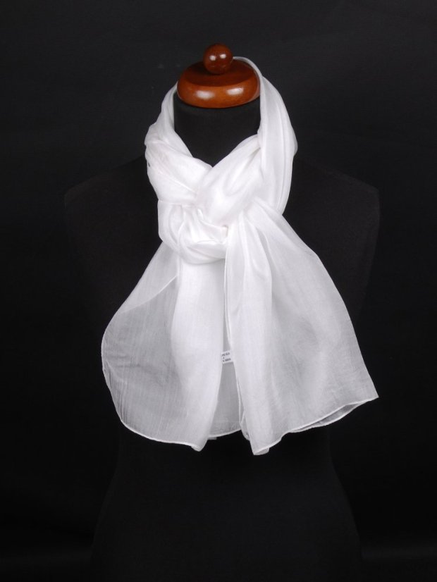 Hodvábny šál jednofarebný biely