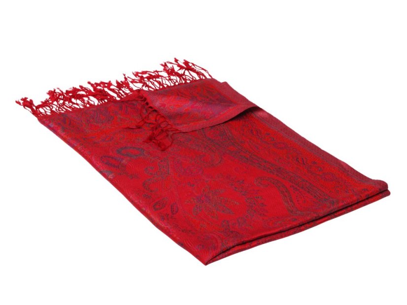 Hedvábná šála Super velká červená s tmavě zelenou