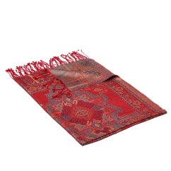 Hedvábná šála Super velká Norbu červená se žlutou a světle modrou