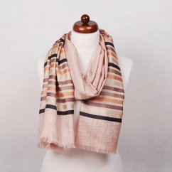 Šál z viskózy a hodvábu s pruhmi svetlohnedý s tmavozlatou farbou