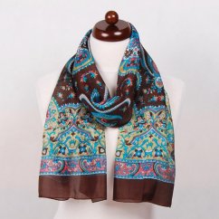 Hedvábná šála s potiskem tmavě hnědo-zlatá