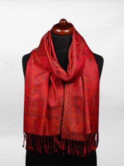 Hodvábny šál Super veľký červený s oranžovou farbou