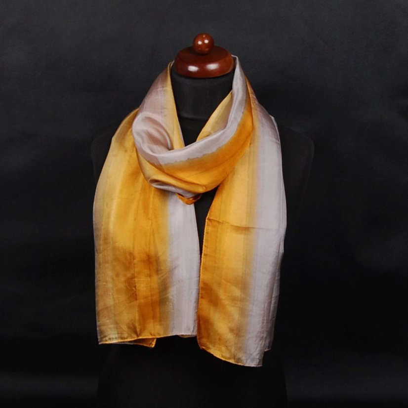 Hedvábná malovaná šála zlato-šedá