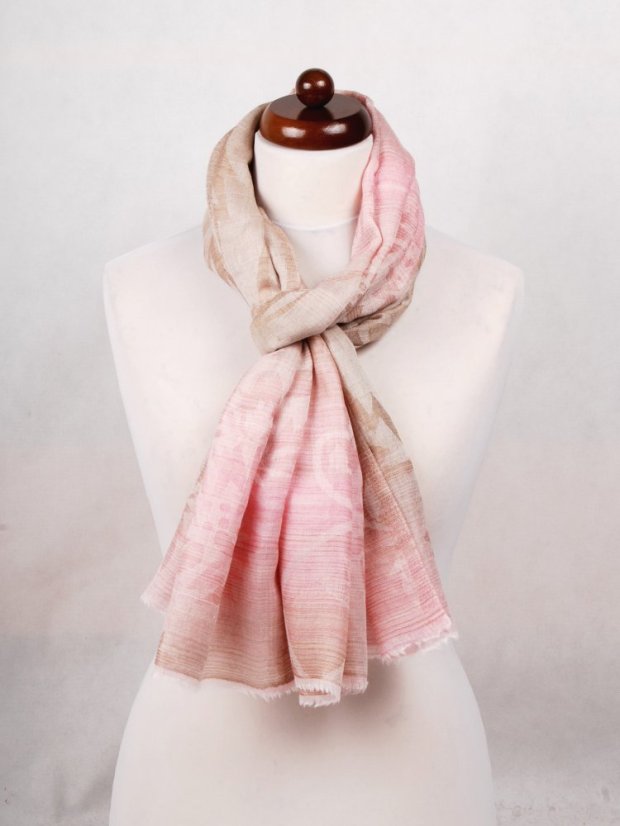 Kaschmirische Pashmina exklusiv creme mit Hellrosa und Graubraun