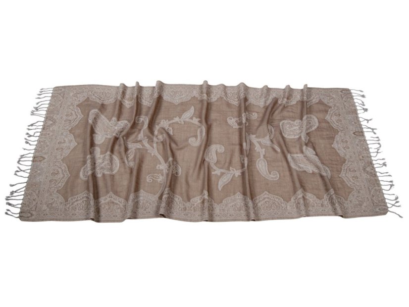 Schal aus Merinowolle graubraun mit Cremefarbe