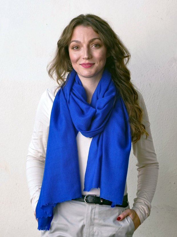 Kašmírská vlněná pašmína Self modrá