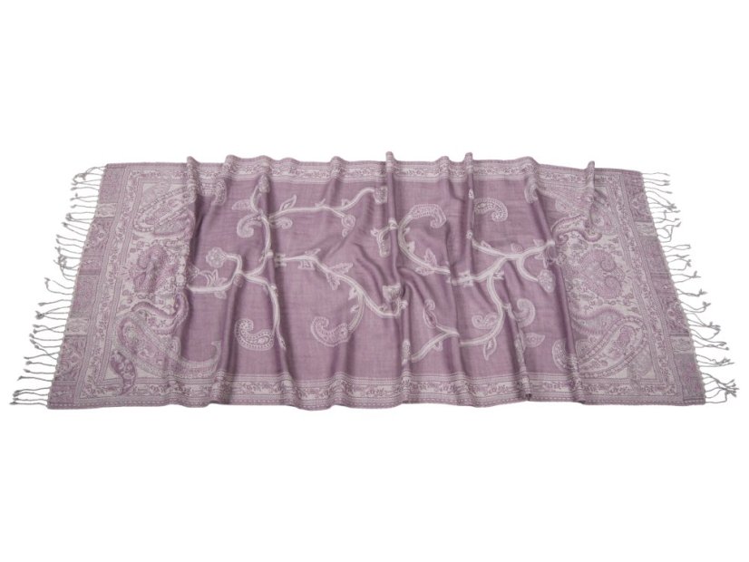 Šála z merino vlny šedofialovo-smetanová