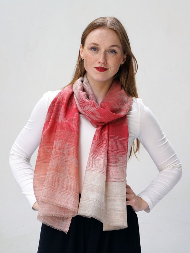 Kašmírska vlnená pašmína exclusive s červenou farbou