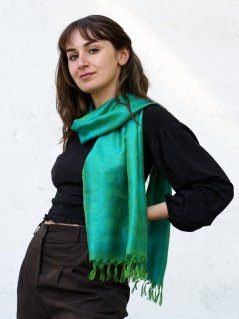 Seidenschal aus Varanasi grün-türkis
