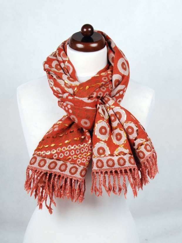 Schal aus Merinowolle handgestickt orange