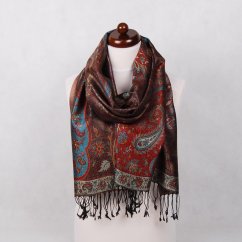 Seidenschal Super mittelgroß Jamavar schwarz mit Rot