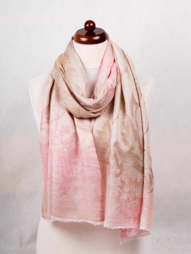 Kaschmirische Pashmina exklusiv creme mit Hellrosa und Graubraun