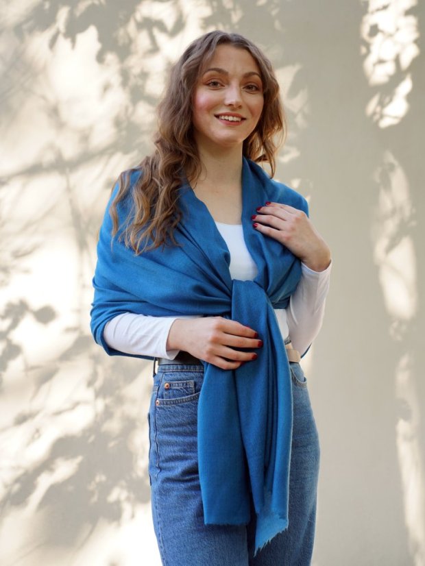 Pashmina-Wollschal Self türkisblau