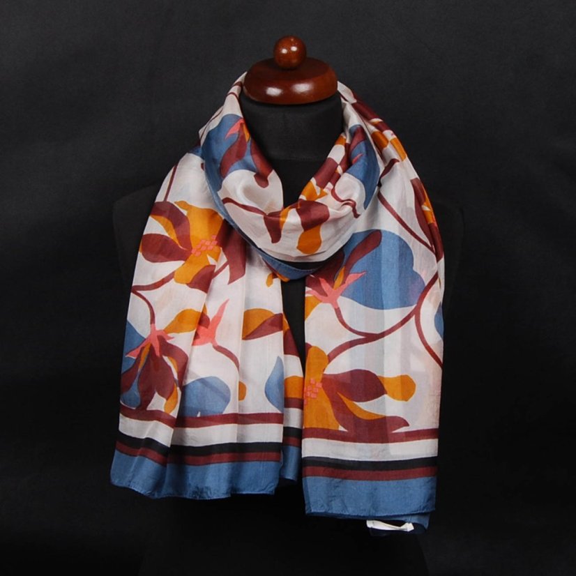 Seidenschal mit Aufdruck groß cremefarben mit dunkler Goldfarbe und Dunkelbraun