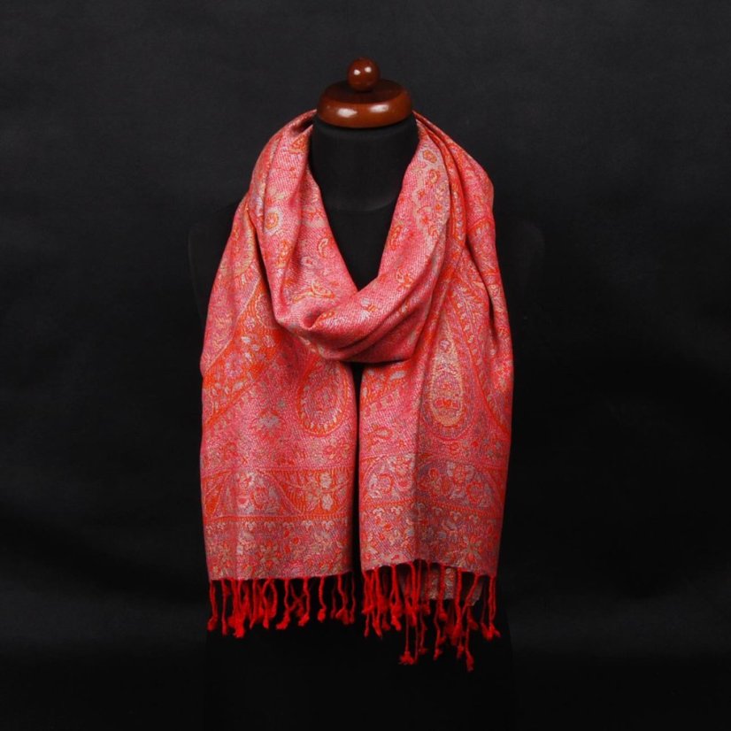 Šála z viskózy Kani červená se světle modrou