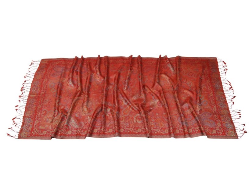 Seidenschal Super groß in Terracotta Farbe mit Rot