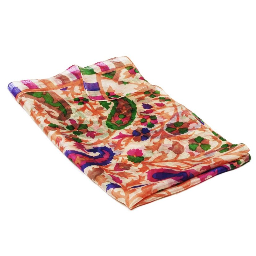 Hedvábná šála s potiskem světle zlatá se světle oranžovou