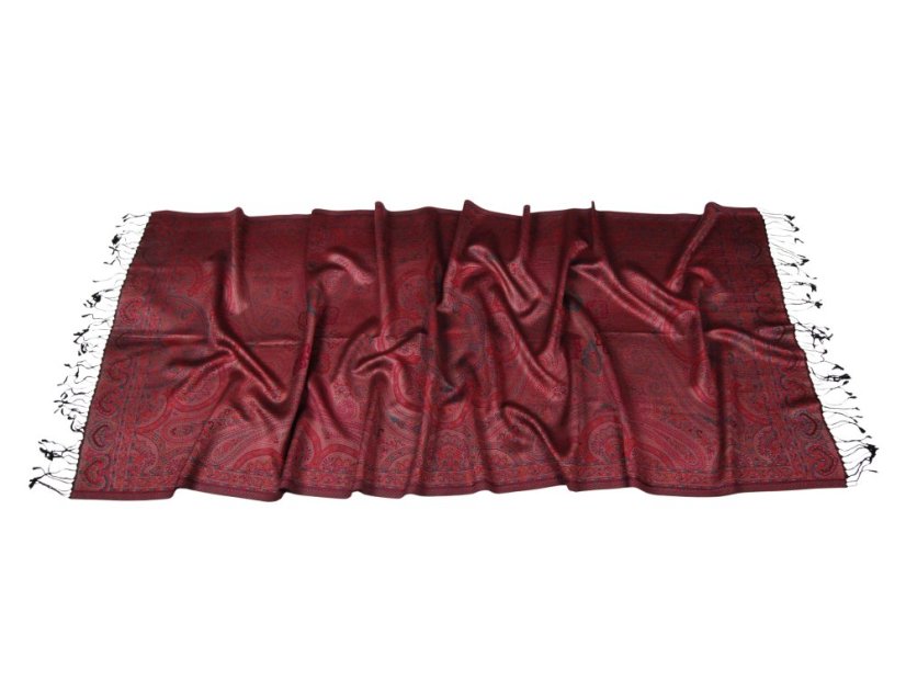 Hedvábná šála Super velká černá s magentou a tmavě zelenou