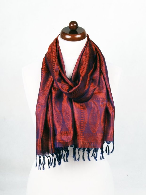 Seidenschal aus Varanasi dunkelblau-braun