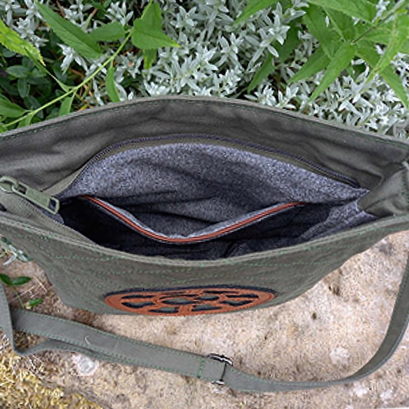 Tibetische Handtasche crossbody Tharpa Khorlo dunkelgrün-grau