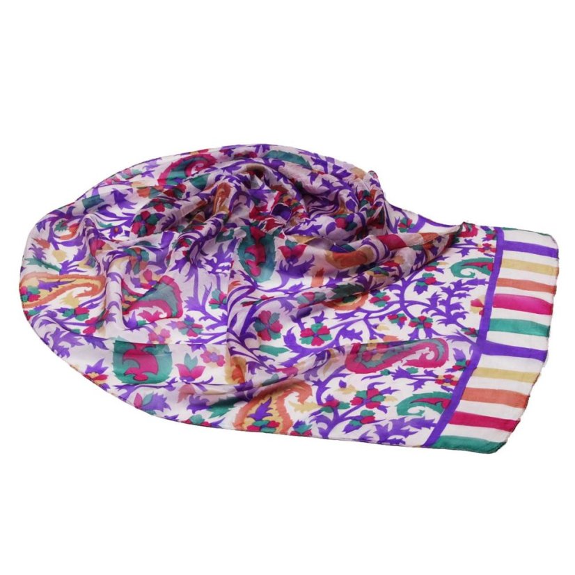 Seidenschal mit Aufdruck dunkellila-blau