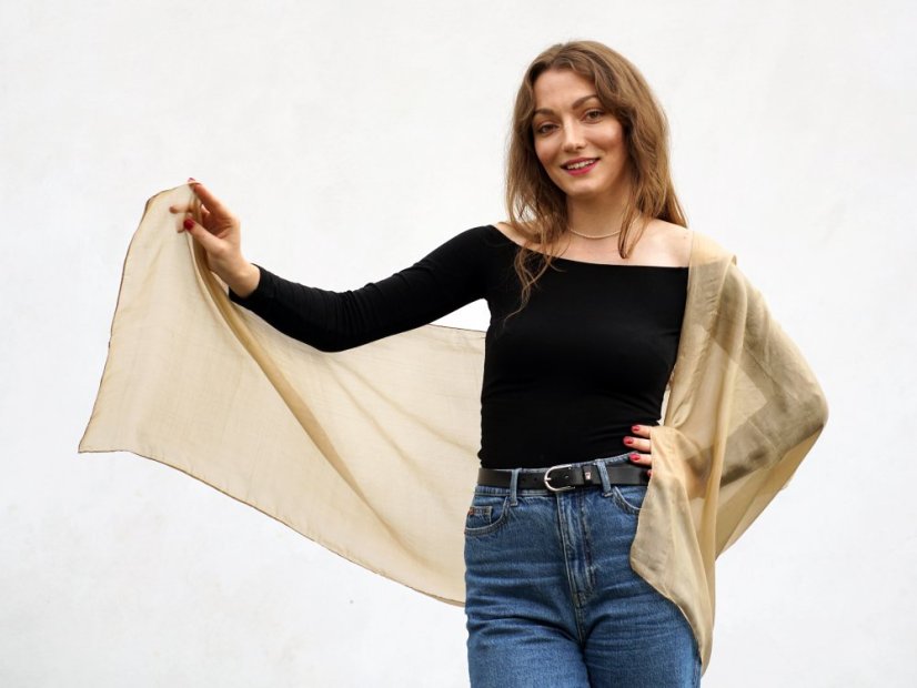 Hedvábná šála jednobarevná zlatá