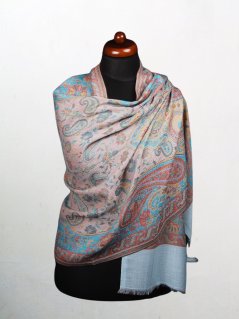 Kašmírská vlněná pašmína Khani Jamavar exclusive se světle modrou a tyrkysovou