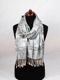 Hedvábná šála Super velká smetanovo-modrošedá