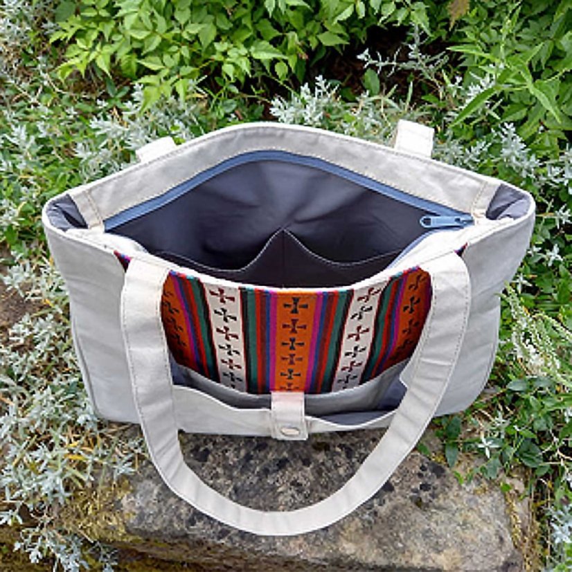 Tibetische Handtasche Tote Samye Druk cremefarben