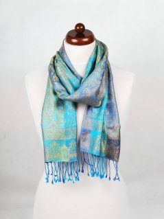 Seidenschal Super blau-türkis mit Gelb