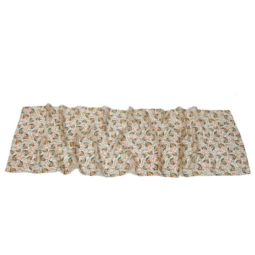 Hedvábná šála s potiskem bílá s oranžovou a tmavě zelenou