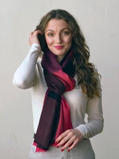 Kašmírská vlněná pašmína exclusive tmavě růžovo-černá