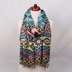 Šála z viskózy vícebarevná se světle tyrkysovou