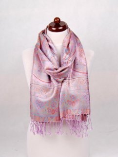 Hodvábny šál Super veľký svetlofialový s tyrkysovou a žltou