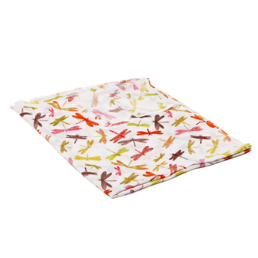 Šála z viskózy tenká bílá se světle zelenou