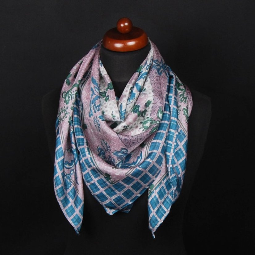 Seidentuch mit Aufdruck mit Graulila und Dunkeltürkis