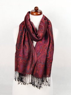 Šála z viskózy a hedvábí černá s magentou a oranžovou