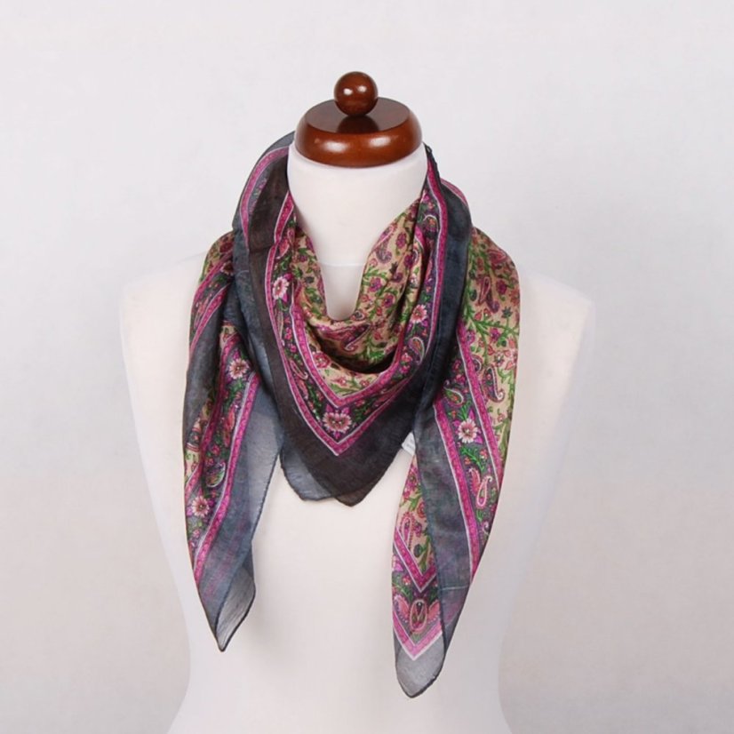 Seidentuch mit Aufdruck beige-rosa-dunkelgrau