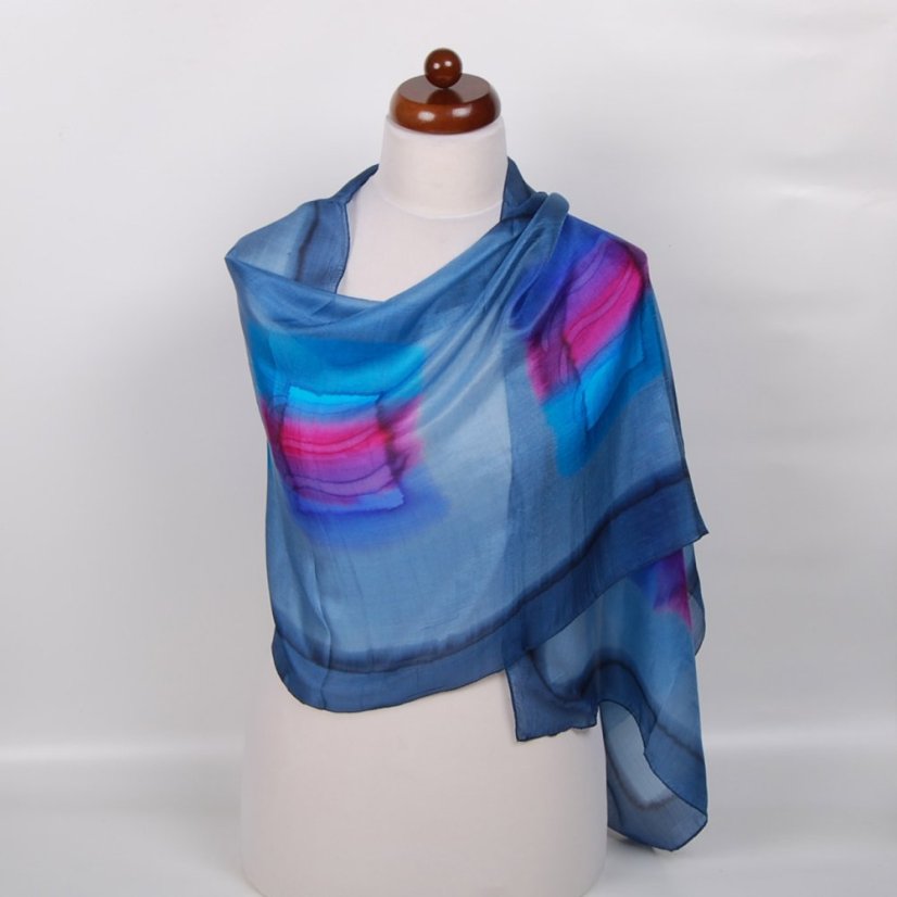 Handgemalter Seidenschal graublau