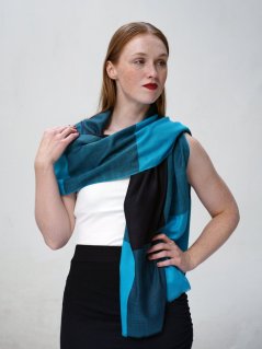 Kašmírská vlněná pašmína exclusive tyrkysovo-černá