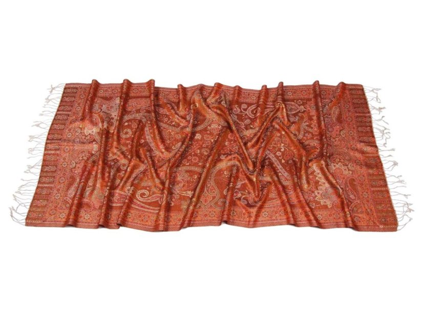 Seidenschal Super groß cremefarben mit Rot