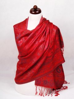 Hedvábná šála Super velká červená s tmavě zelenou