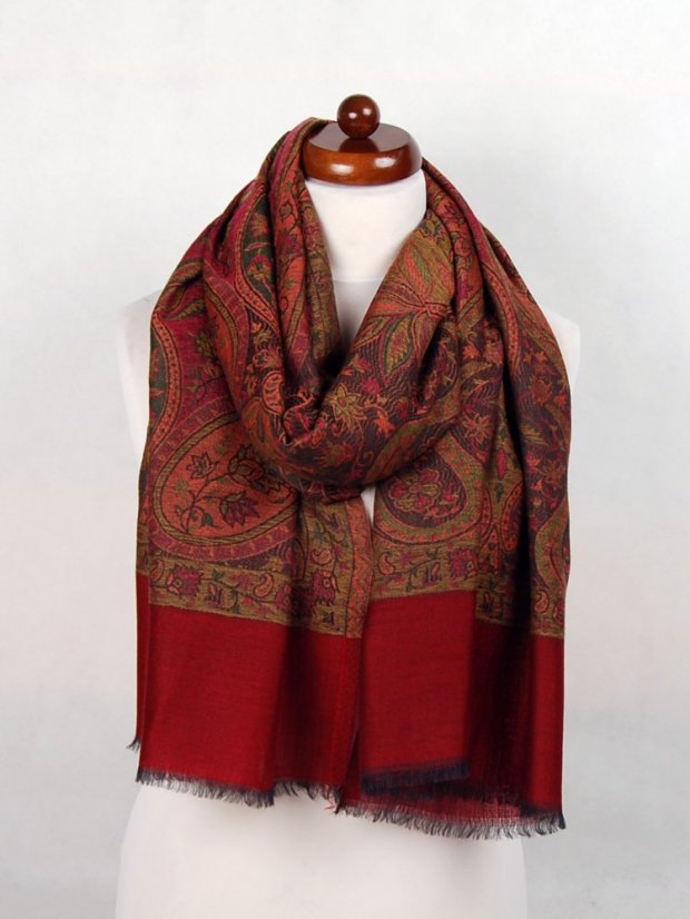 Kaschmirische Pashmina Khani Jamawar exklusiv mit Bordeaux und Magenta