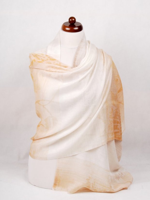 Kaschmirische Pashmina exklusiv creme mit Gold  und Graubraun